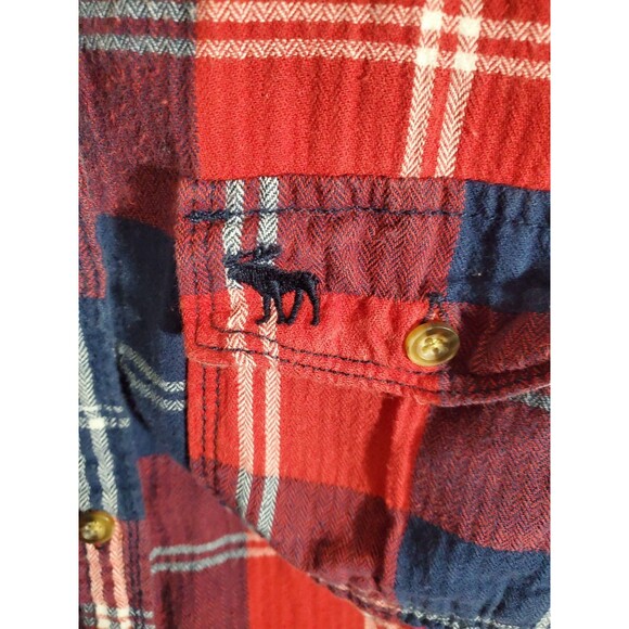 Abercrombie Fitch  Red Navy Plaid Button Down M - Picture 2 of 7